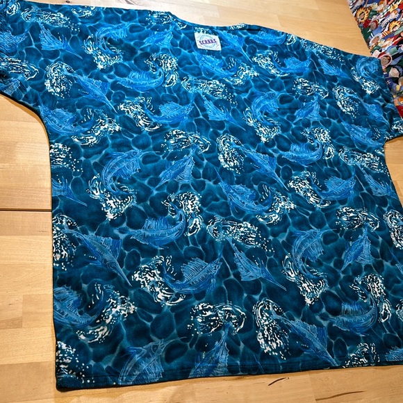 S.C.R.U.B.S. Blue Waves and Fish Patterned Scrub Top - Picture 3 of 5